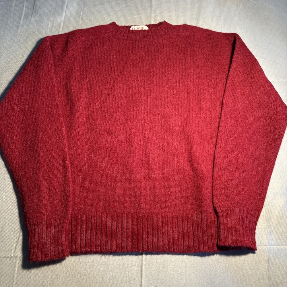 Thane Stratford Mens Large Red 100% Pure Wool 2 Ply Shetland Crewneck Sweater